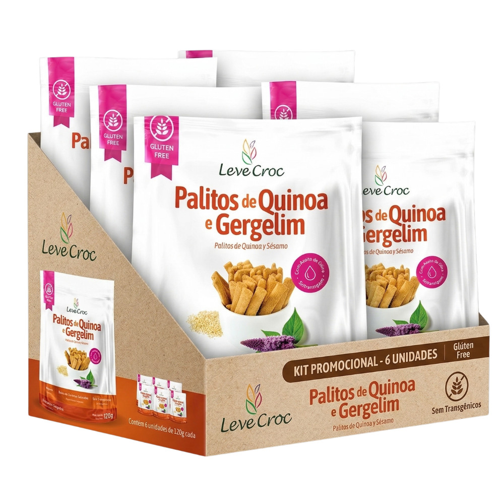 Kit com 6 Palitos Veganos 120g Snack Crocante Leve Croc