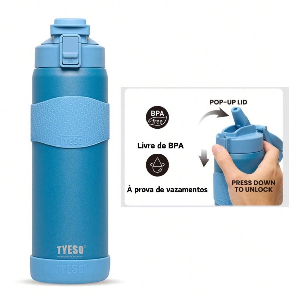 TYESO Garrafa Térmica 750ml Aço Inox Grau Alimentar Corpo e Base Antiderrapantes em Silicone em Oferta na Shopee