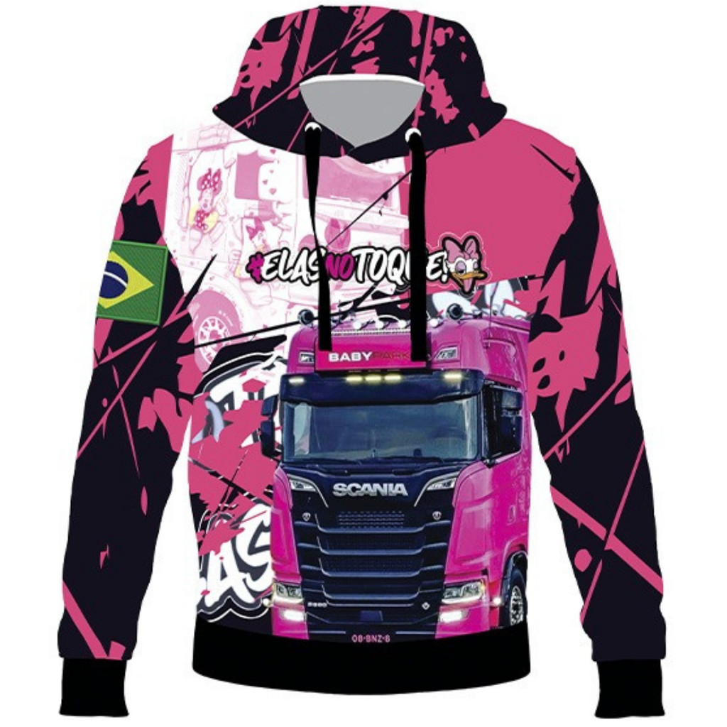 Moletom Feminino Elas No Toque Caminhão Scania Blusa De Frio Respeita A Dona Touca Bolsos