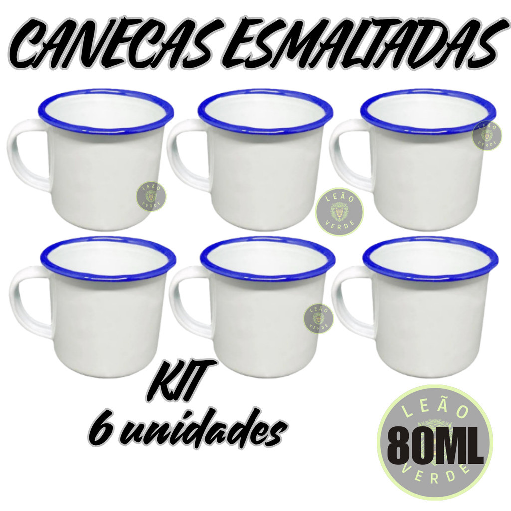 Caneca Esmaltada Retro Antiga Branca 80ml 6 Unidades Agata