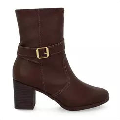 Bota Usaflex Feminina Em Couro Salto Bloco Tira Fivela AP05001