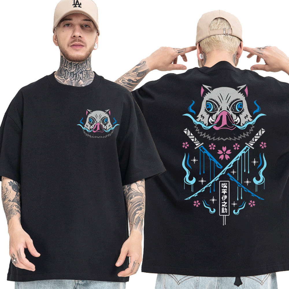 Camiseta Oversized Unissex Casual Confortável 100% Algodão Modelo: "Inosuke Javali Anime" Academia