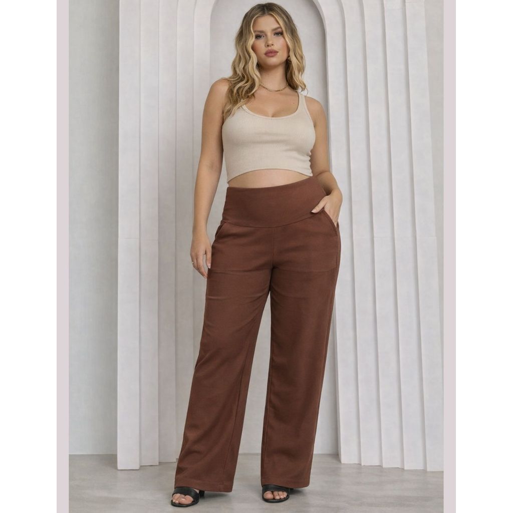 Calça Gestante Social Pantalona Wide Leg Gravida Confortavél