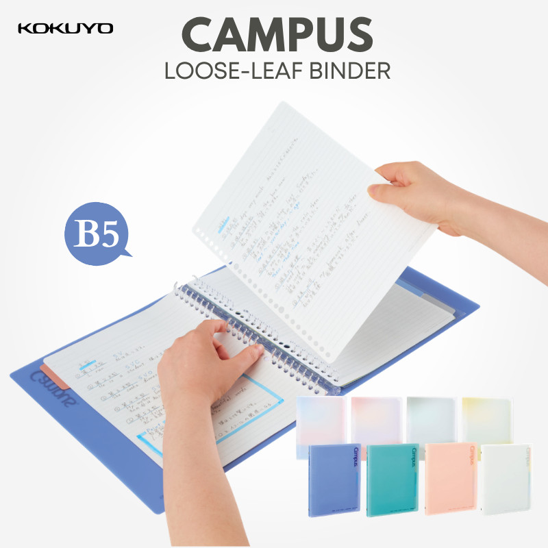 Kokuyo Campus B5 Loose-Leaf Binder, Instant-Open, Positive & Relax in Various Colors