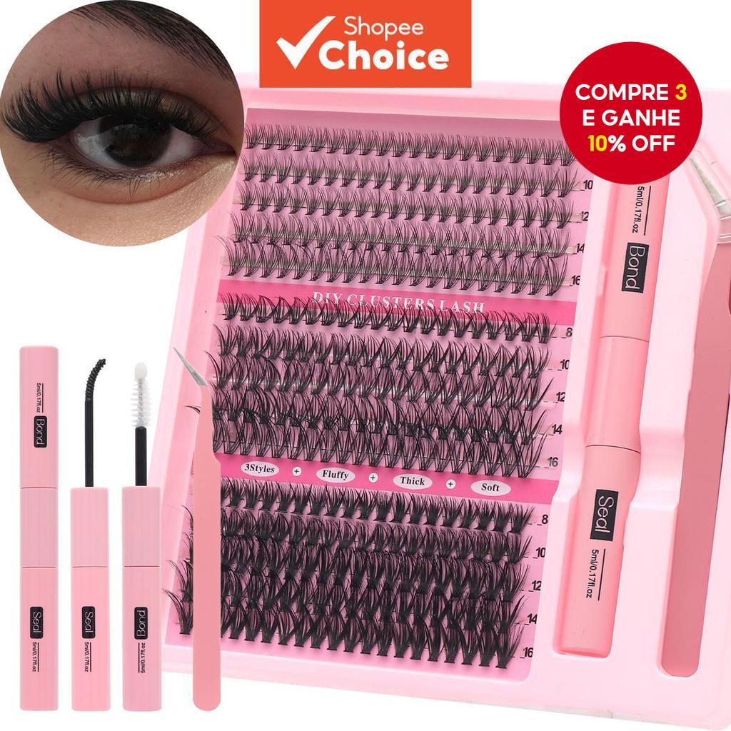 Kit De Cluster De Extensão De Cílios 200-300pcs , DIY De 8-16mm Com Vedação De Ligação E Pinça (20D 30D 40D)