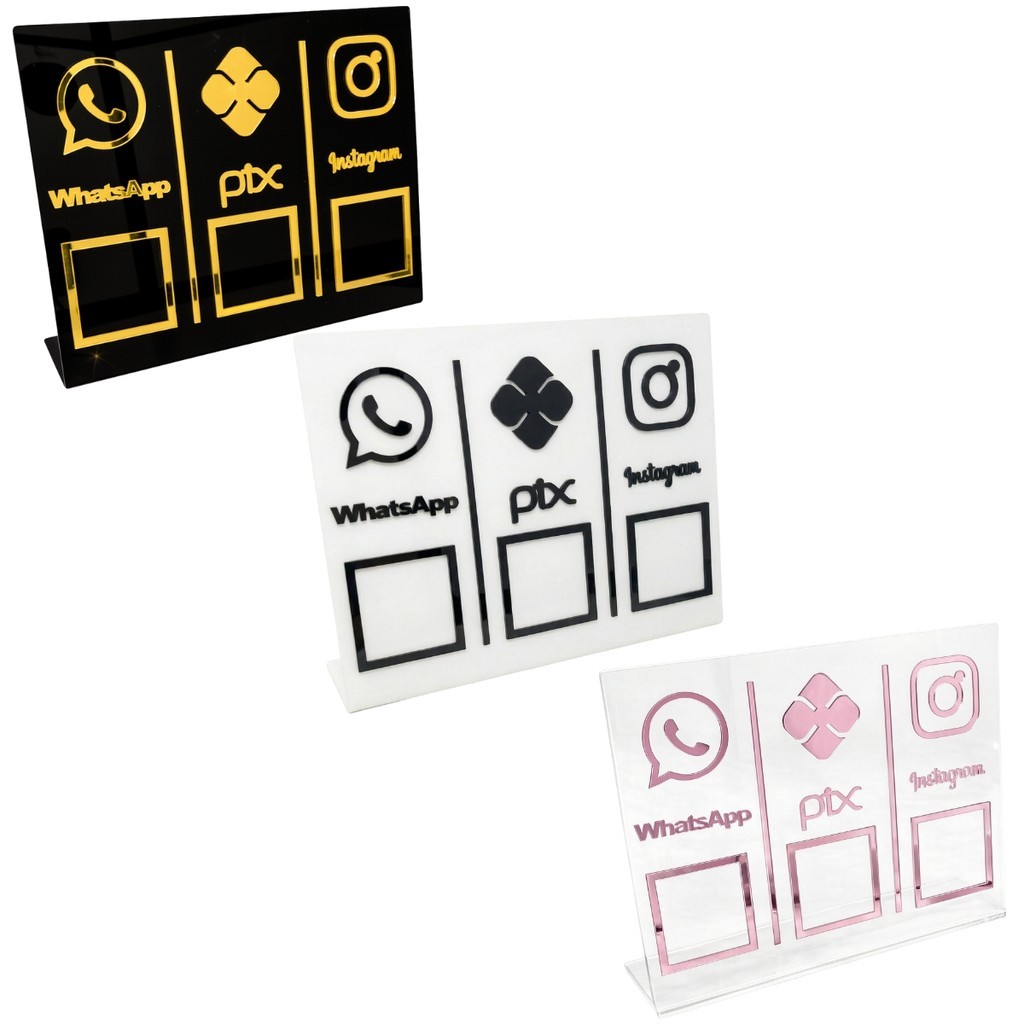 Placa Qr Code Pix Whatsapp Instagram Loja Balcão Pagamento Espelhado Mesa Bancada Pagamento Display
