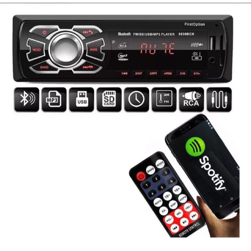 PROMOÇÃO Som automotivo First Option m com USB, bluetooth e leitor de cartão SD