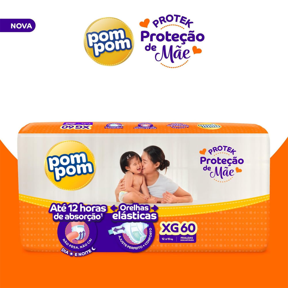Detalhes do Fralda Descartável Pom Pom Protek Hiper G - 68 Unidades
