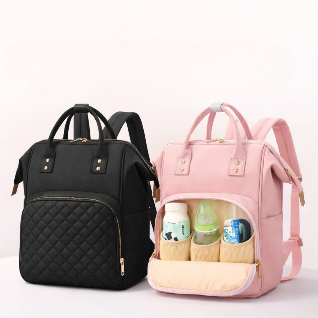 Mochila Maternidade Premium Multifuncional – Espaçosa, Elegante e Prática (Rosa ou Preta)  ming em Oferta na Shopee