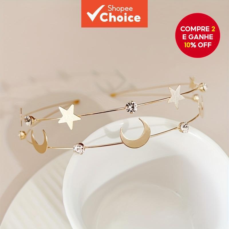 Mori Style Fita de Fada Estrela e Lua com Borda Fina e Rhinestone Acessórios para Cabelo
