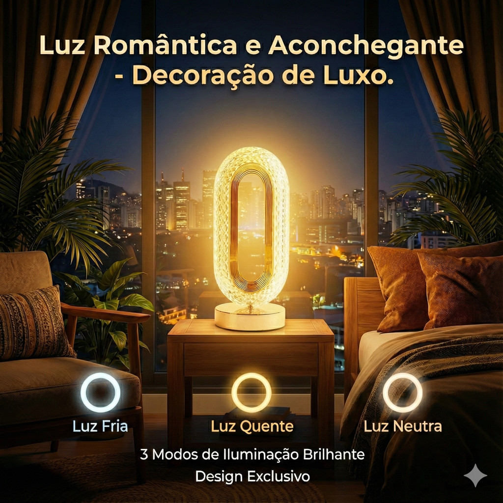 Abajur de Cabeceira de Cristal LED com 3 Tons Ajustáveis para Quarto Luxuoso Decoração em Oferta na Shopee
