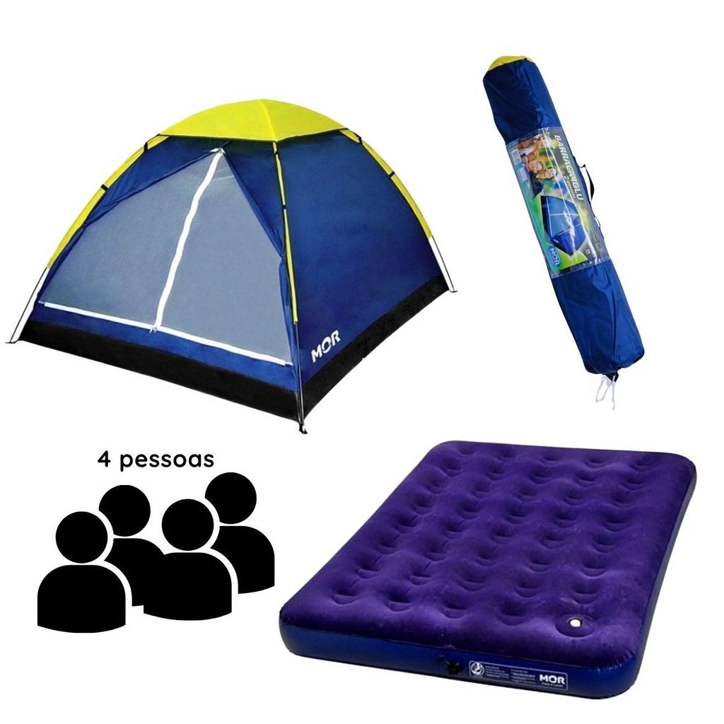 Kit Acampamento de Barraca 4 Lugares e Colchão de Casal Inflável - MOR Camping