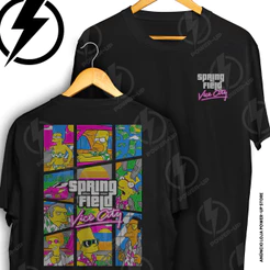 Camiseta Simpsons Vice City Springfield Jogo Frente E Verso Blusa Camisa 100% Algodão