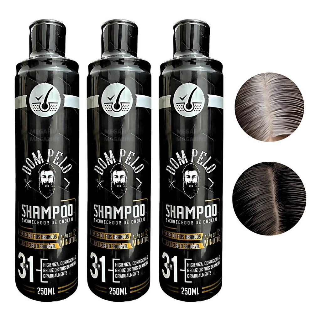3 X Shampoo Escurecedor De Cabelo Branco Grisalho 250ml