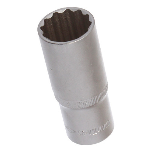 Soquete Estriado Longo Encaixe 1/2 Boca 24 Mm Saga Corneta Cromo