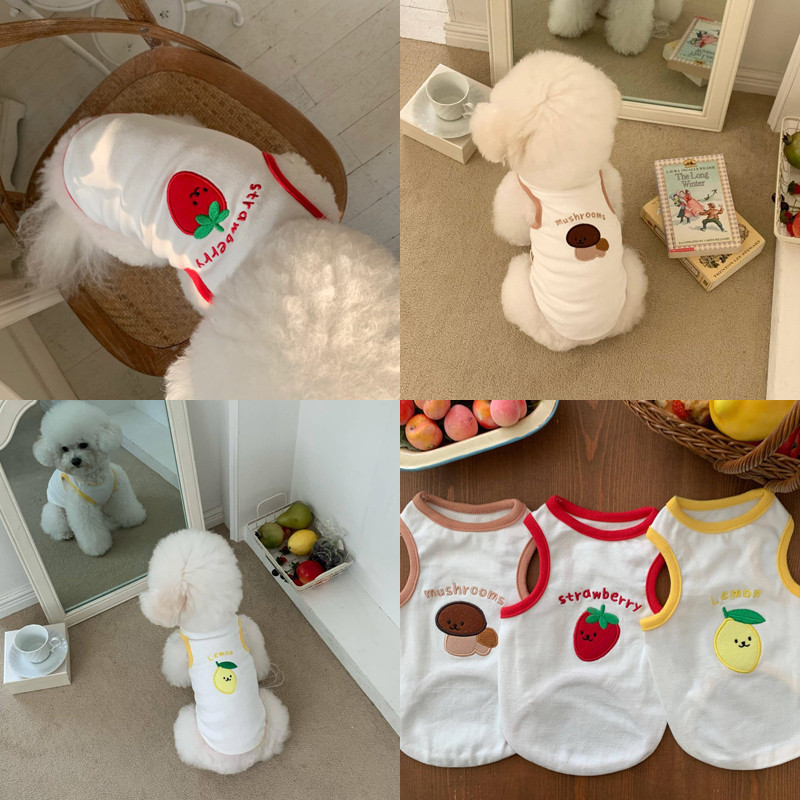 Bordado Roupas De Gato De Estimação Frutas Impressão Filhote De Cachorro Colete Para Shih Tzu Verão Chihuahua Bonito Tsh