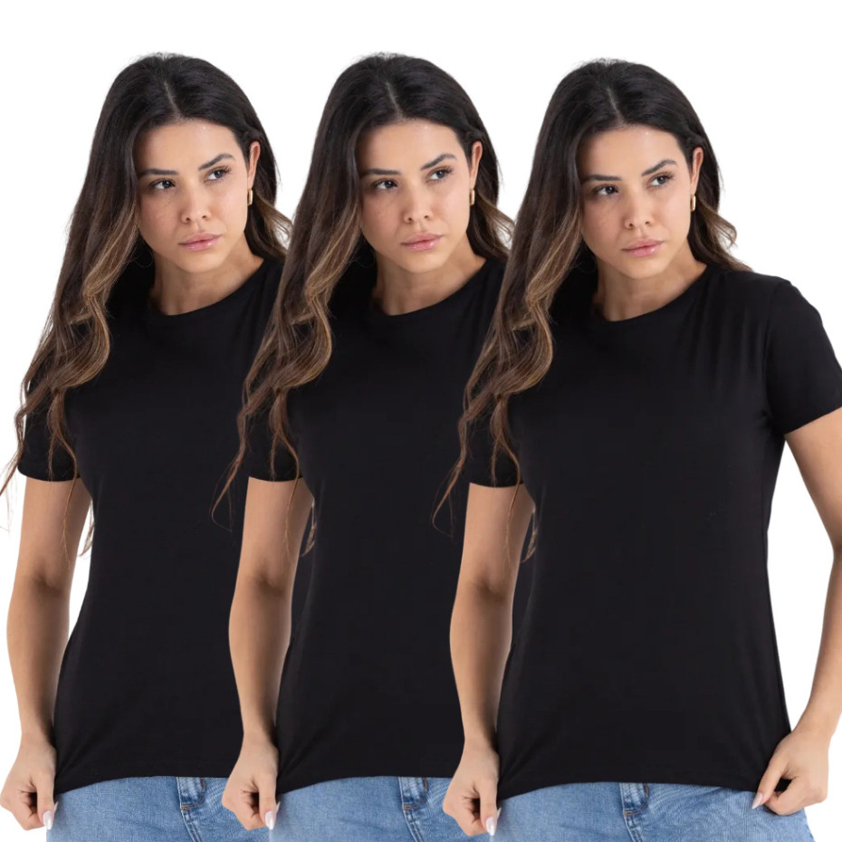 Kit 3 Camisetas Feminina Baby Look 100% Algodão Look do Dia Streetwear *OFERTA* Cores Basicas Simples e Atemporais