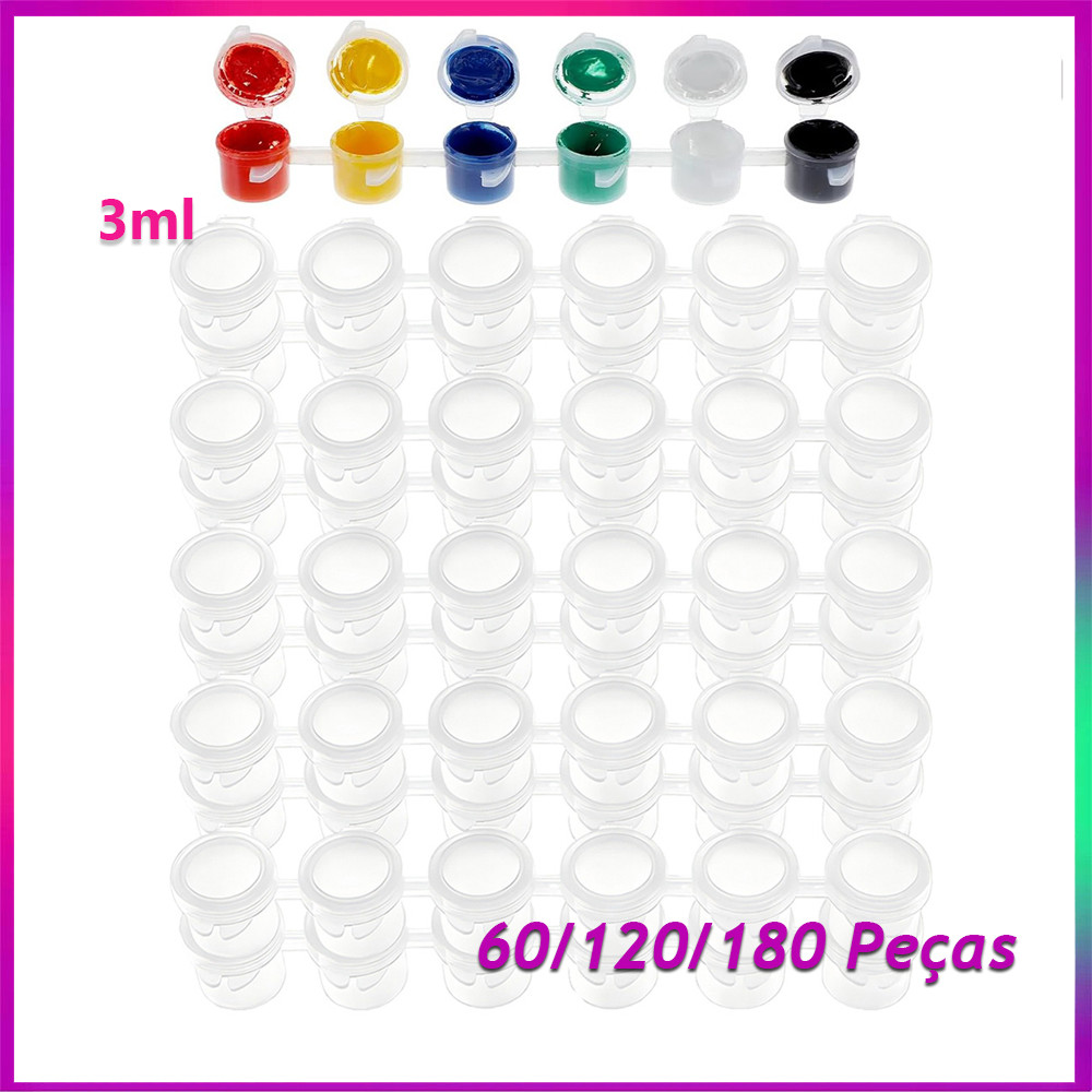 60/120/180 tiras de potes de tinta de tiras de armazenamento de pintura tiras de copo tampa para pinturas de arte 3ml
