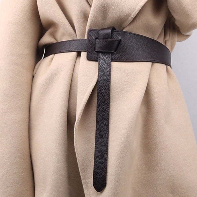 Cinto largo feminino decoração marrom casaco de couro genuíno cintura combinando vestido suéter cintura costura cinto at