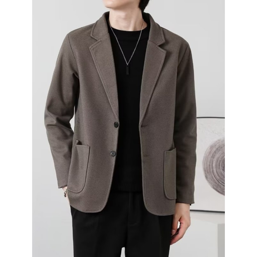 Jaqueta de terno de lã marrom masculina outono inverno luz estilo maduro negócios High-End engrossado quente terno de lã