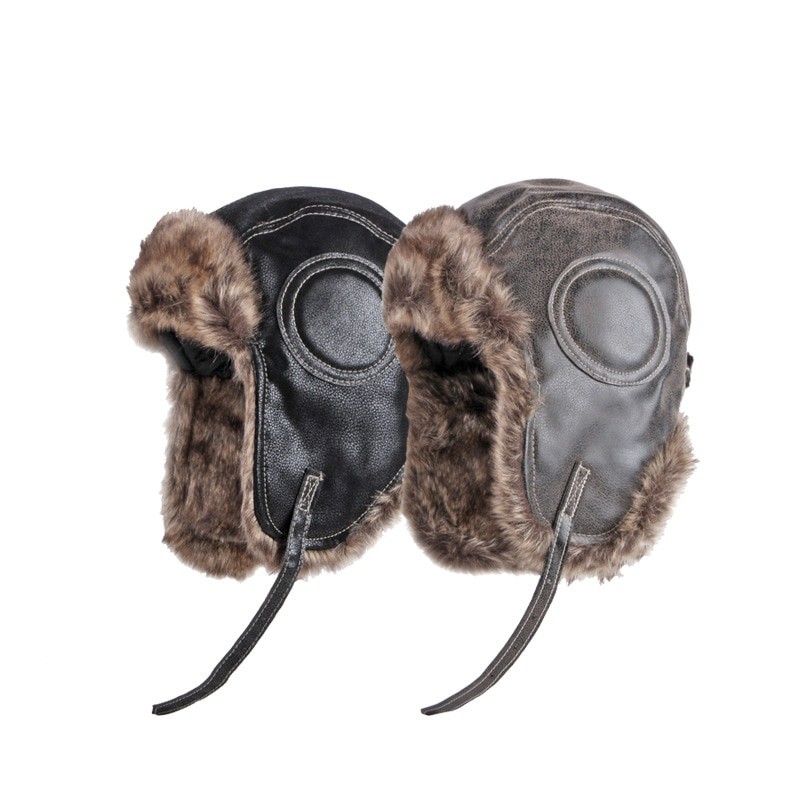 Chapéu De Inverno Masculino Feminino Piloto Aviador Bombardeiro Trapper Pele Sintética Boné De Neve De Couro Macio Com A