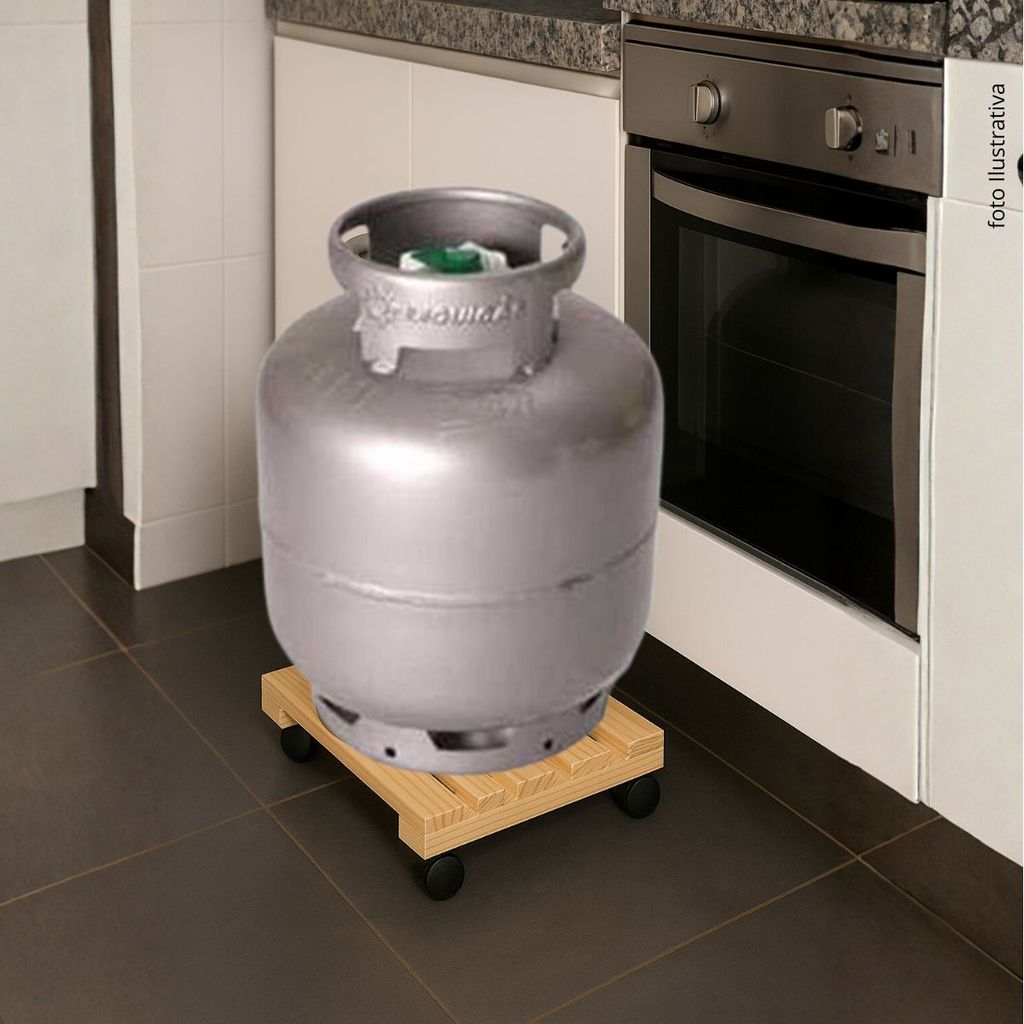 Suporte Botijão Gás Vaso Planta Cozinha Rodinha Madeira multiuso — imagem 2 de 2