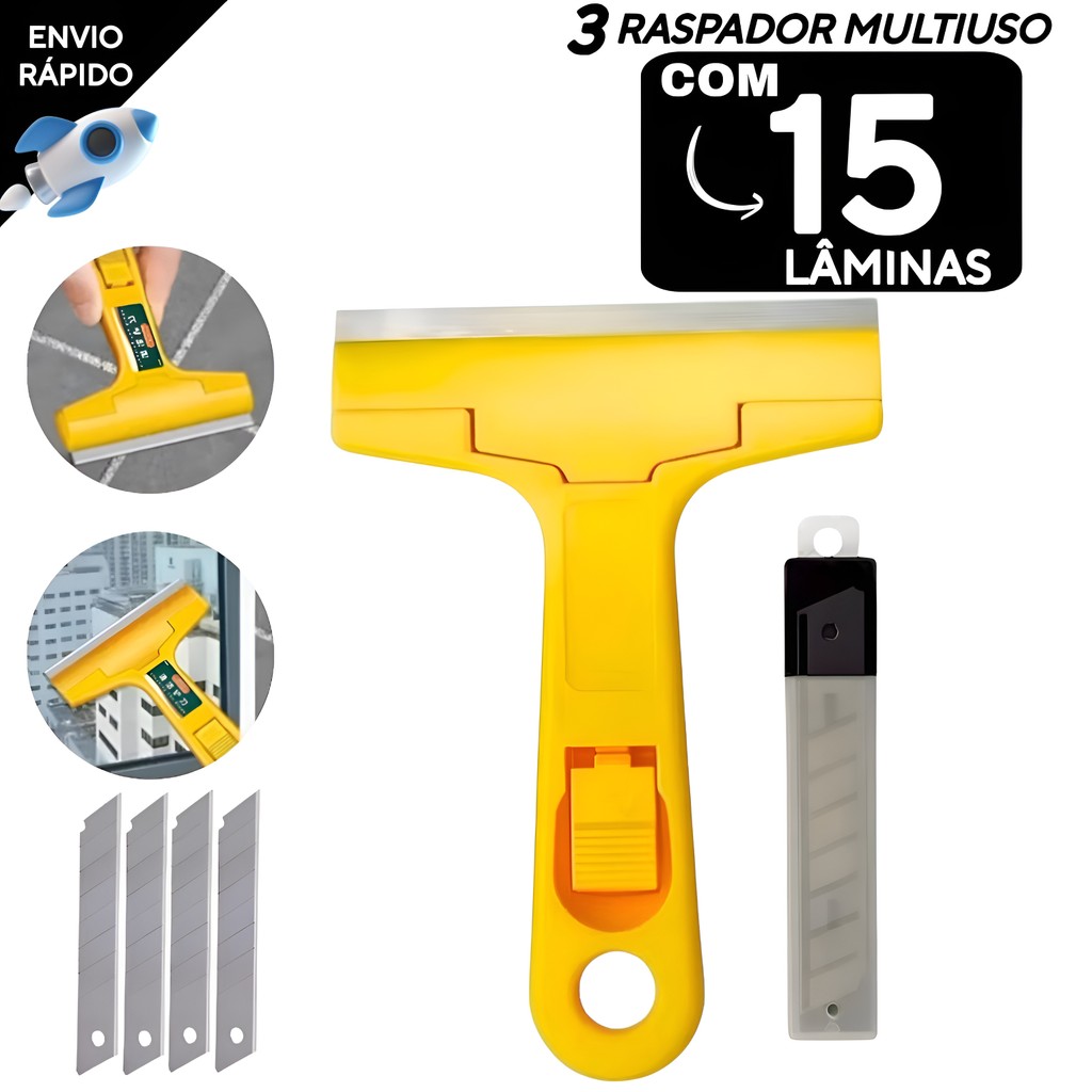 3 Raspador para limpar Box Vidro Fogão Gordura Cerâmica Azulejo Piso Rejunte Tintas + Lamina