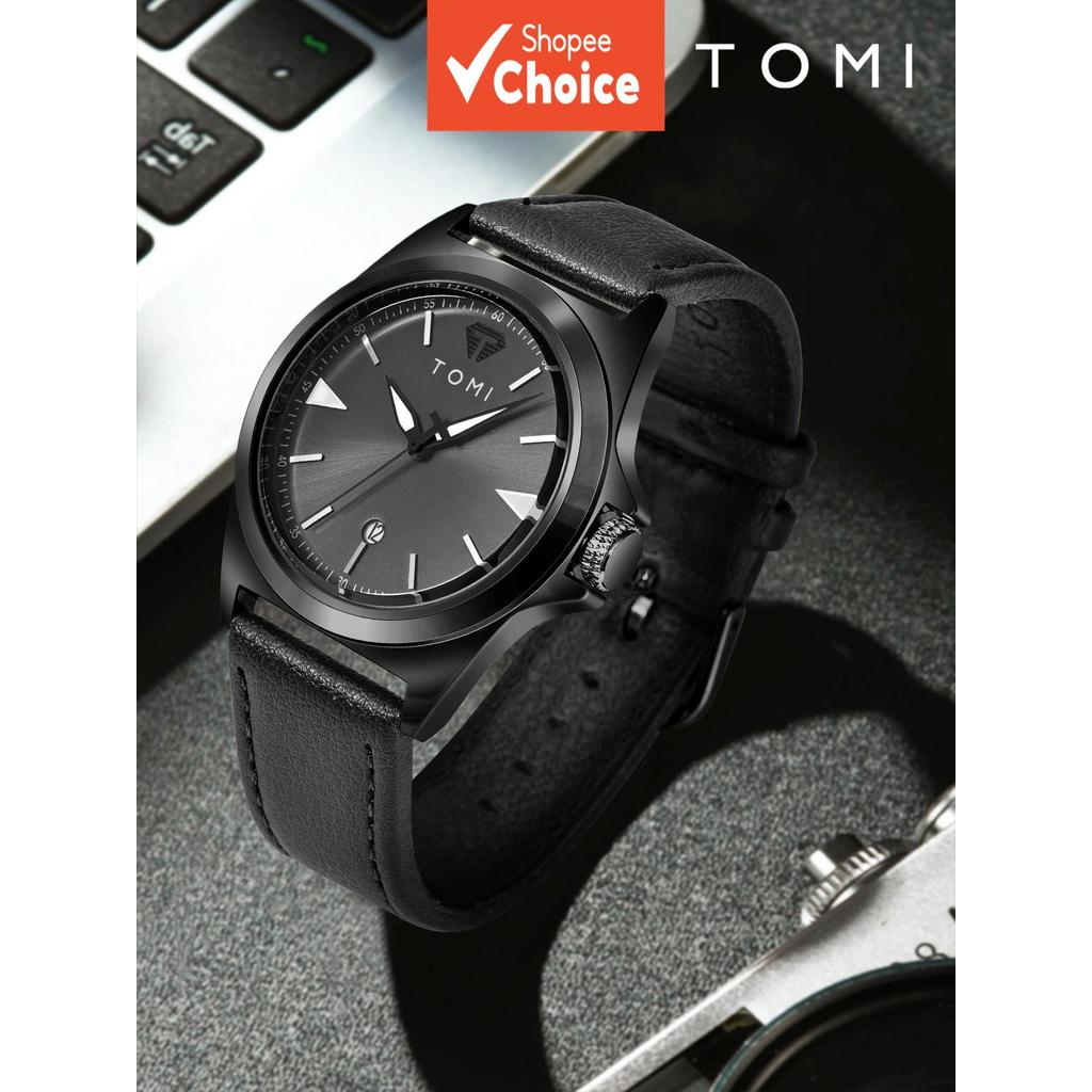 Relógio De Negócios Masculino TOMI Preto Fosco Mostrador Triângulo Marca Pulseira Preta Data Pulso Resistente Ao Desgast