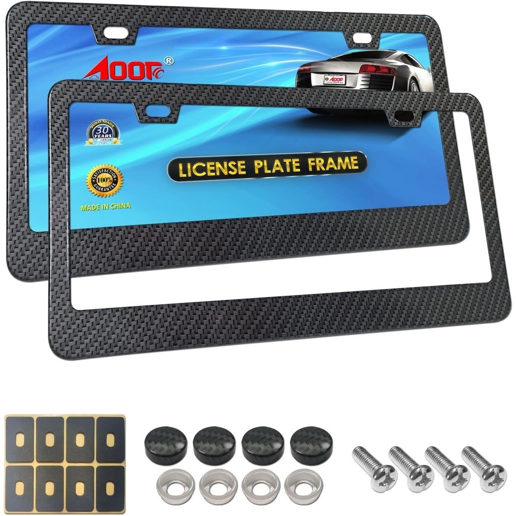 Aotf Quadro Da Placa De Licença De Fibra De Carbono-Capa De Suporte De Etiqueta De Carro De Alumínio Preto Padrão Impres