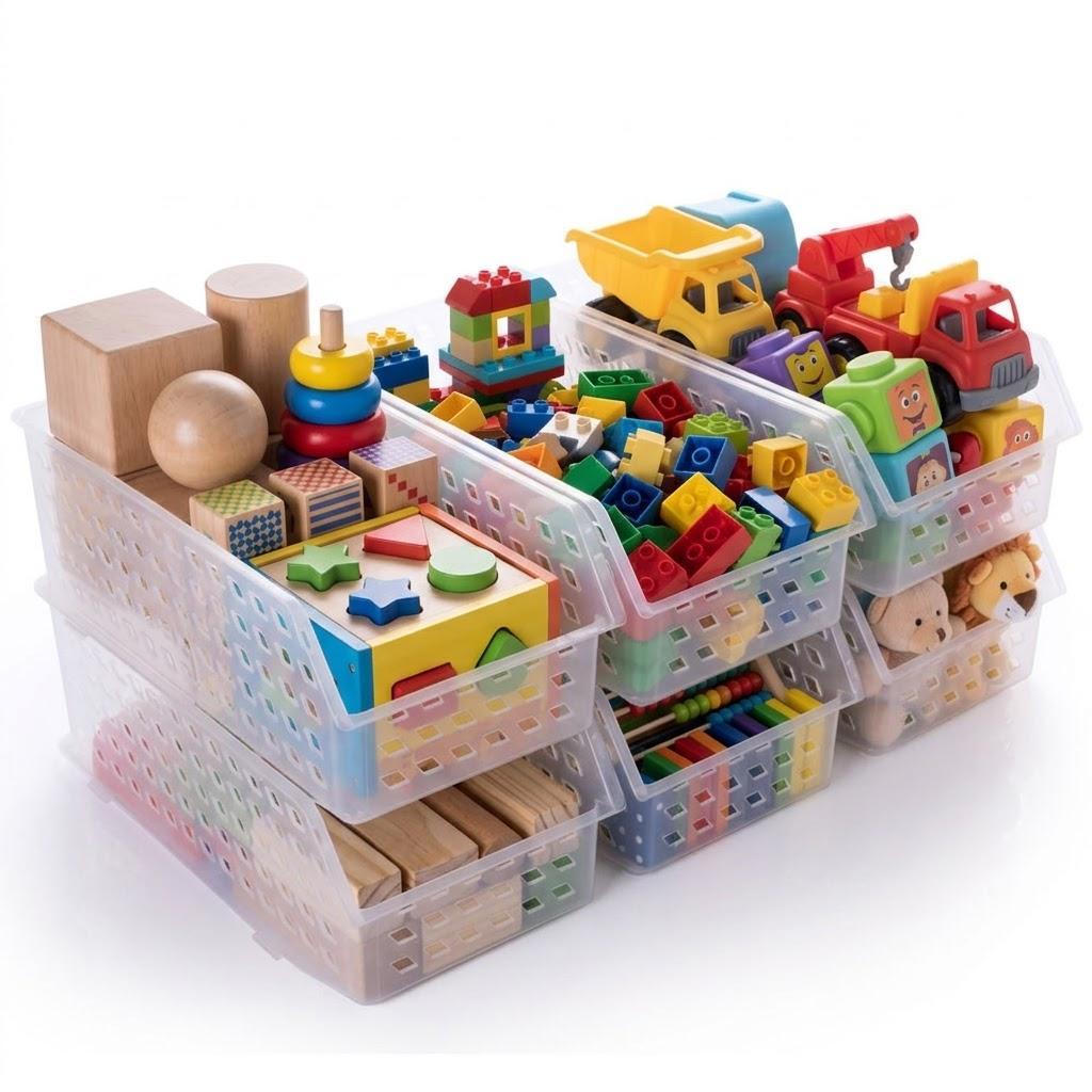 Kit 6 Cestinhas Organizadoras Empilháveis Multiuso Brinquedos Armário Despensa Geladeira Ferramentas Plasútil