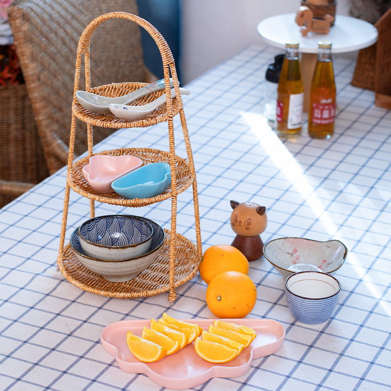 Caixa de doces chinesa cesta lanche placa imitação Rattan tecelagem empresa chá da tarde Multi-camada frutas lanche plac