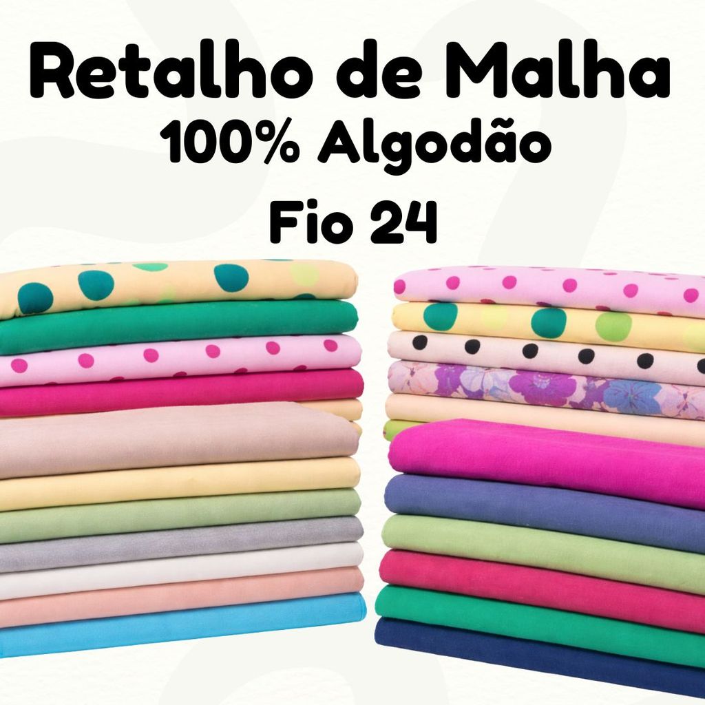 Retalho Grande  Malha 100% Algodão Tecido  Fio 24 Liso Estampado