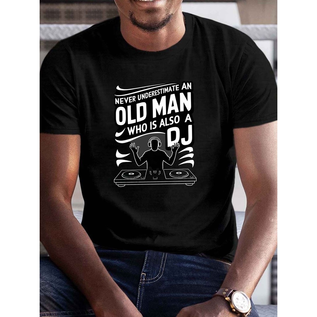 Men'S for dj Graphic T-Shirt with Music Note & Turntable Print - Breathable Stretchy Fabric, Loose Fit Crew Neck Short S
