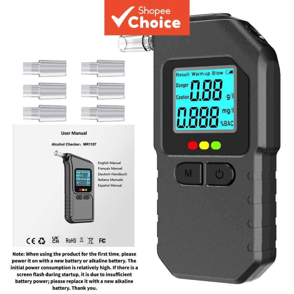 Uma Peça MR1107 Portátil Bafômetro Testador De Álcool Display Digital Leitor BAC Preciso Com 5 Bocais Para Segurança De