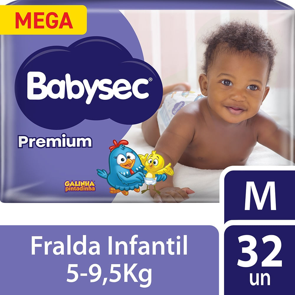 Fralda Babysec Premium Mega Tamanho M 32 Unidades em Oferta na Shopee