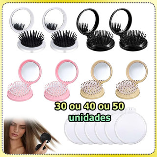 Kit 30/40/50 Pente redondo com espelho pente de bolso pente dobrável compacto pente de viagem presente para festas