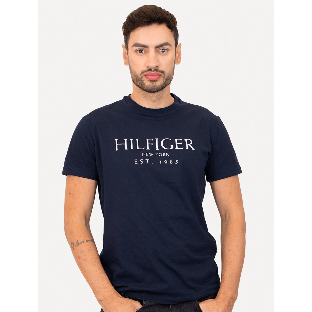 Camiseta Tommy Hilfiger Original Masculina Big Logo Est.1985 Azul Marinho