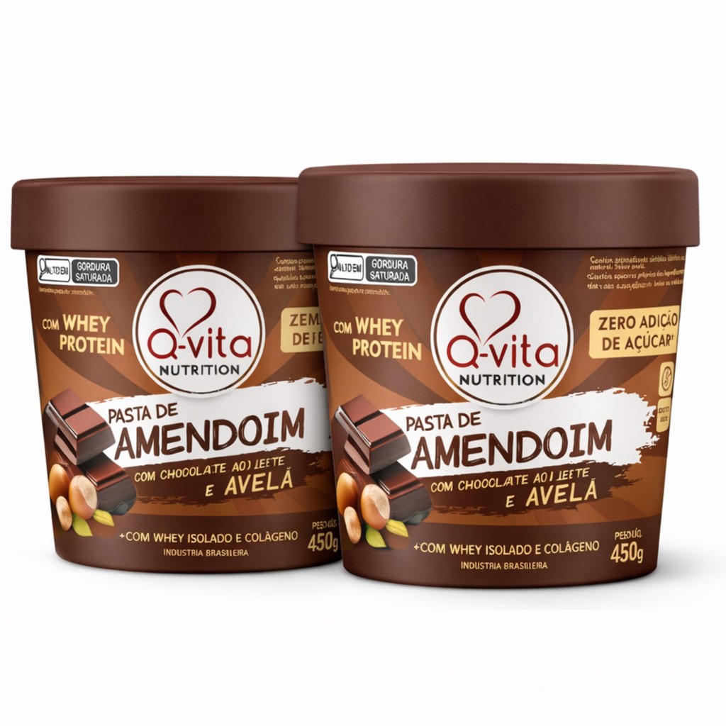 Kit 2 Pasta de Amendoim Choc ao Leite e Avelã QVITA 450g