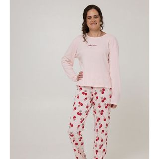 Pijama Longo Feminino Meia Malha Evanilda Rosa em Oferta na Shopee