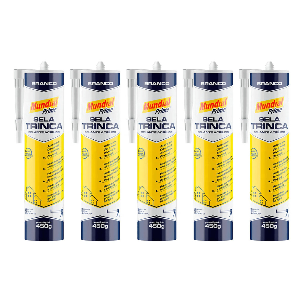 Kit 5 Selante Flexivel Branco Mundial Prime Sela Trinca Ades