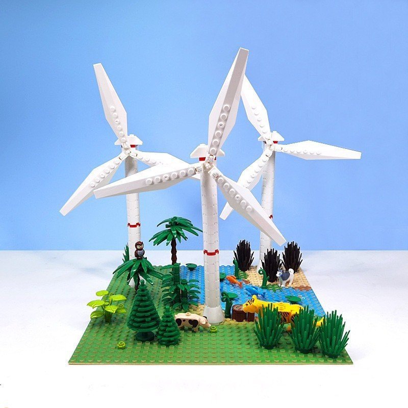 Modelo Compatível com LEGO Architecture Estação de Energia Eólica Grande Moinho de Vento Blocos de Montagem