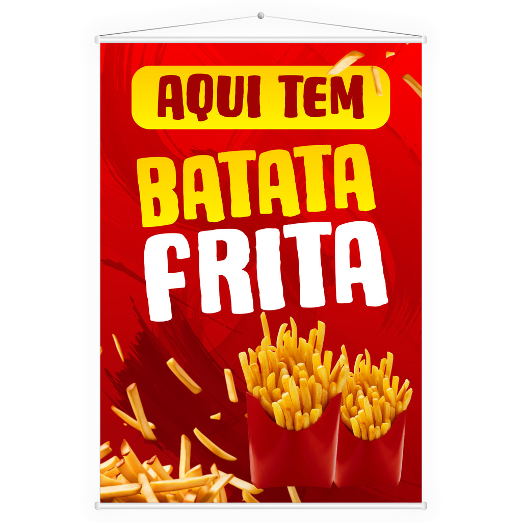 Banner Faixa Lona Aqui Tem Batata Frita Lanchonete Fast Food Porção Restaurante Comida 100x70