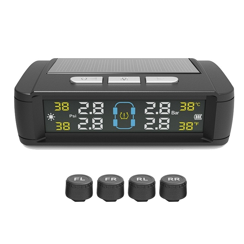 Kit Sensor TPMS Universal para 4 Rodas - Instalação Fácil sem Desmontar Pneu + Monitor LCD em Tempo