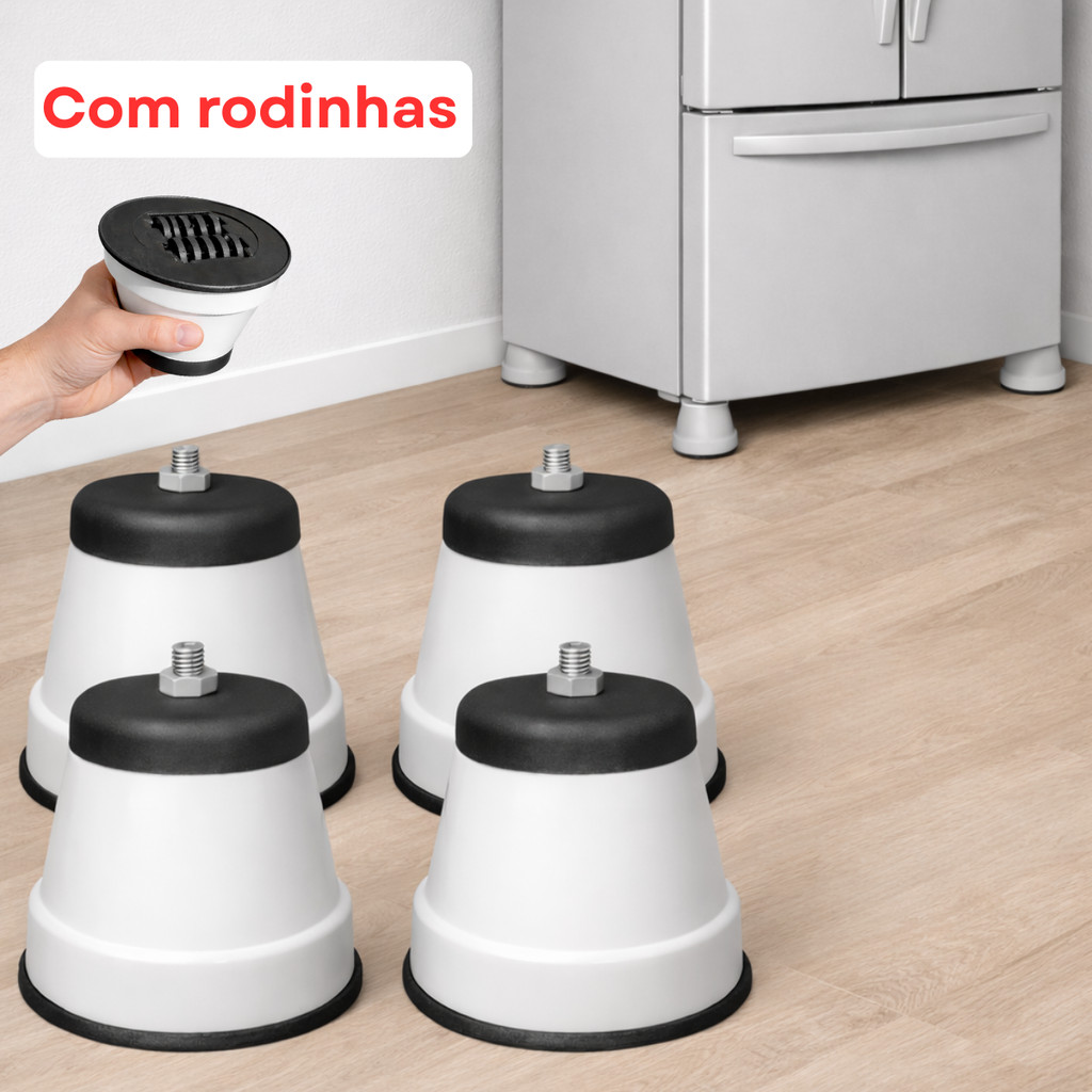 Pés com Rodinha Para Geladeira Jogo 4 Universal Ajustável em Oferta na Shopee
