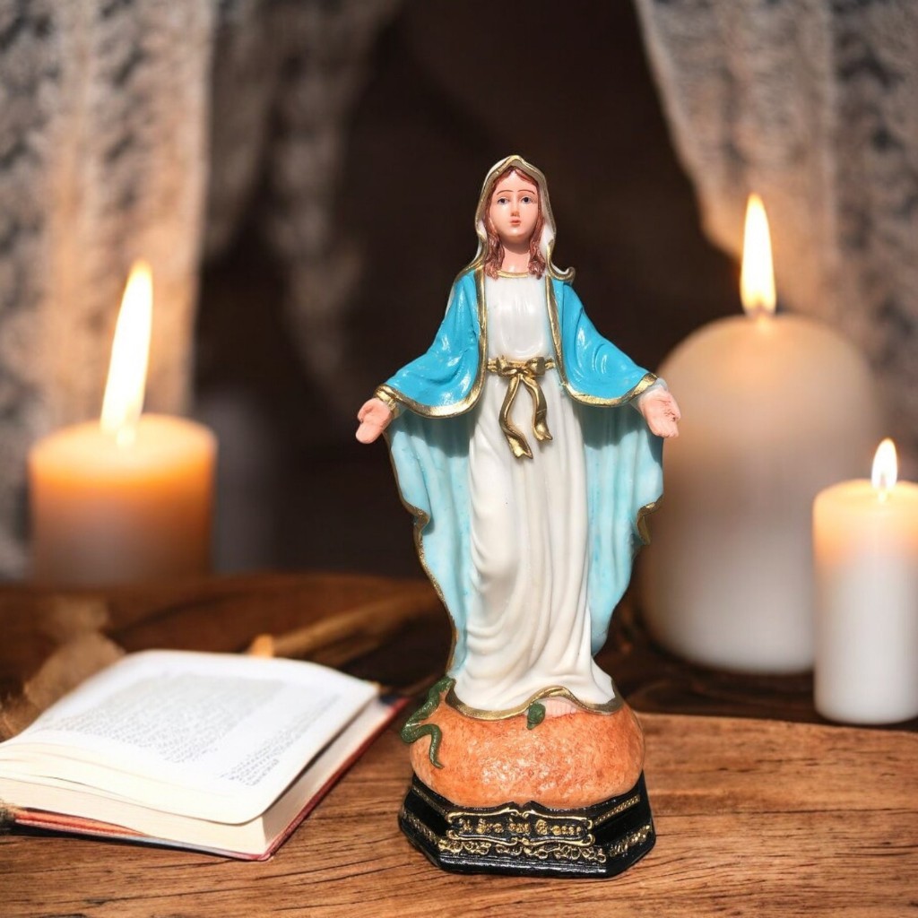 Imagem Nossa Senhora das Graças 20cm Luxo – Resina Artesanal Pintada à Mão Decoração Religiosa