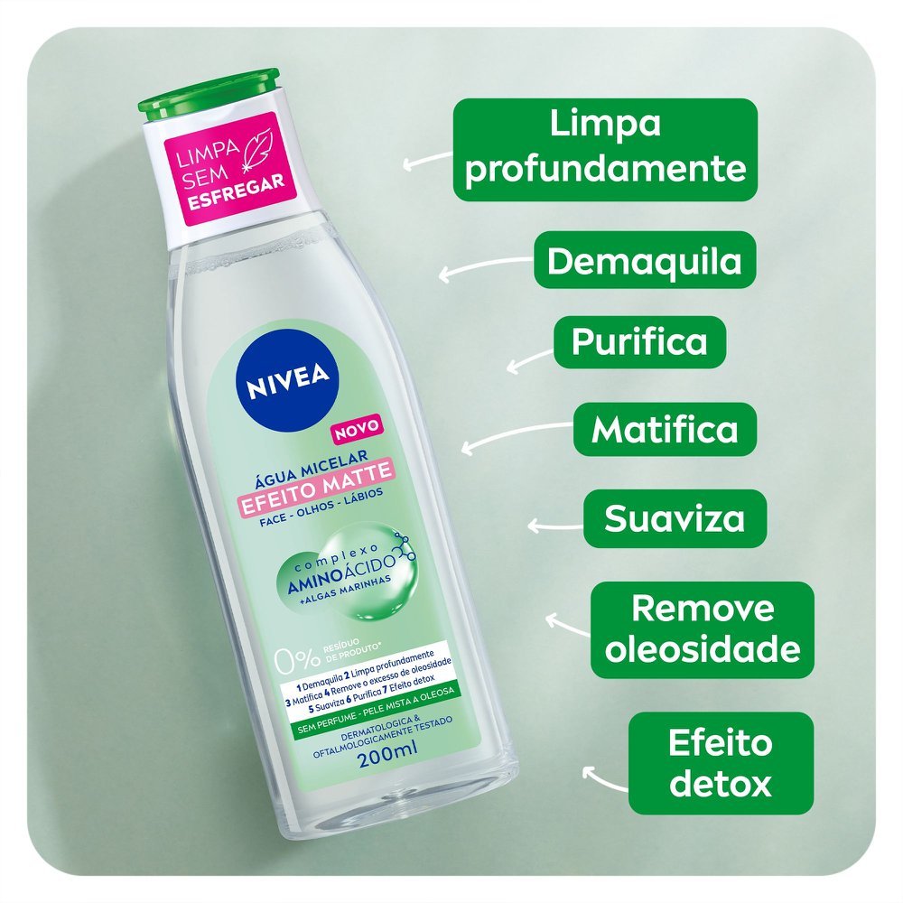 Detalhes do Água Micelar Nivea MicellAIR Solução de Limpeza 7 em 1 Efeito Matte 200ml
