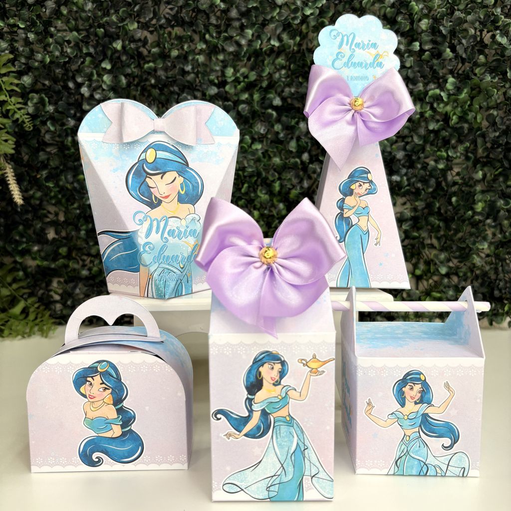 Kit Festa Princesa Jasmine Aquarela Lembrancinhas  Caixinha Milk Personalizada  PEGUE E MONTE