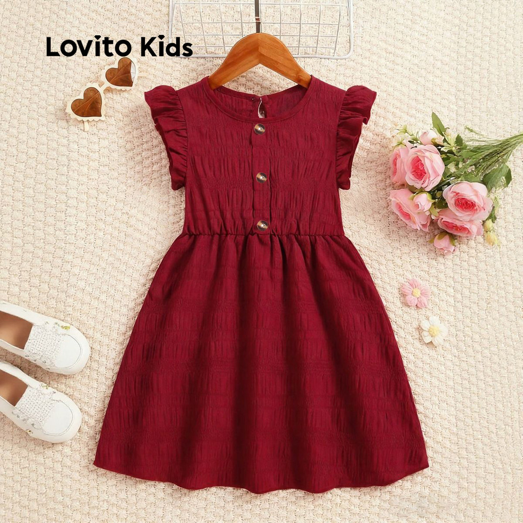 Detalhes do Lovito Vestido Infantil Fofo Com Babados Vermelho Para Primavera/verão Natal E Ano Novo Ideal Para Meninas L162LD280