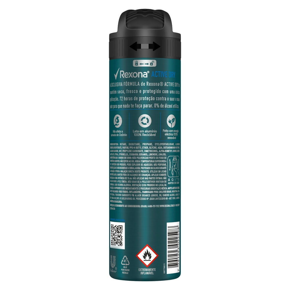 Detalhes do Desodorante Rexona Men Active Dry Aerosol Antitranspirante 72h 150ml