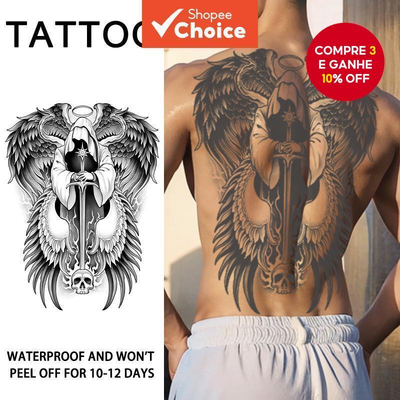 Anjo escuro costas completas tatuagem temporária adesivo impermeável durável não reflexivo masculino volta tatuagem fals em Oferta na Shopee